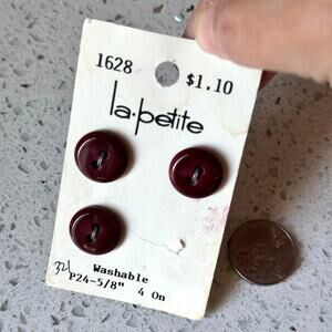 3 NEW Vintage 80s La Petite Maroon 2 Hole Flat Round Sewing Buttons 5/8" Crafts